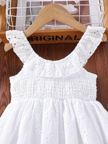 Niñas Vestido con bordado con ojal ribete con fruncido - Blanco - Ver 4