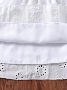 Niñas Vestido con bordado con ojal ribete con fruncido - Blanco - Ver 5