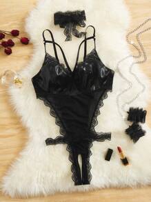 Plus 4pack Contrast Lace Underwire Costume Set - Black - View 1