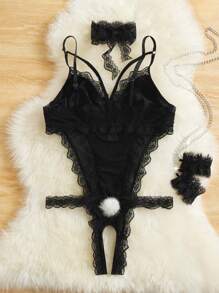 Plus 4pack Contrast Lace Underwire Costume Set - Black - View 2