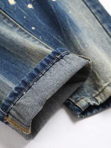Nam In Splash Ink Rách Frayed Rửa thuốc tẩy Quần jean - Rửa trung bình - Xem 4
