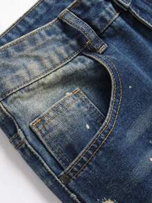 Nam In Splash Ink Rách Frayed Rửa thuốc tẩy Quần jean - Rửa trung bình - Xem 5