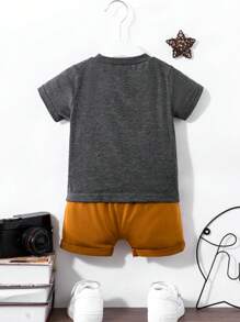 SHEIN Bebé niño Shorts con camiseta con estampado de letra - Multicolor - Ver 2