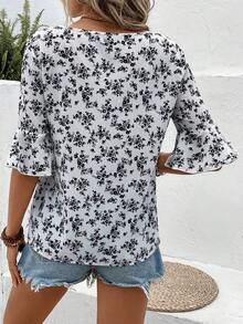 SHEIN VCAY 碎花喇叭袖襯衫 - 黑與白 - 查看 2