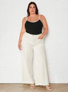 SHEIN BASICS 大碼撞色滾邊吊帶連體衣 - 黑色 - 查看 4