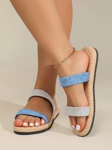 雙色針織細節拖鞋,彩色度假風格女士撞色拖鞋 - 彩色 - 查看 1