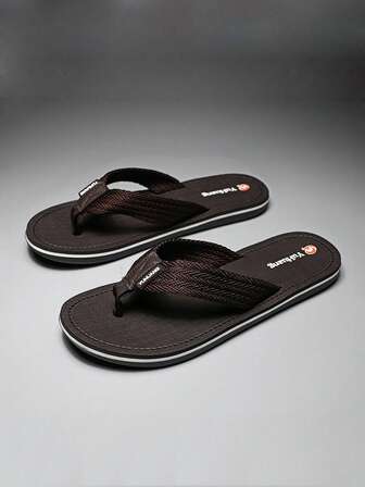 Men Letter Decor Toe Post Flip Flops, Casual Fabric Slippers For Beach
