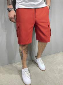 Manfinity LEGND 男士側翻蓋口袋工裝短褲 - 酒紅色 - 查看 3