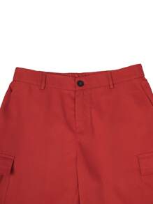 Manfinity LEGND 男士側翻蓋口袋工裝短褲 - 酒紅色 - 查看 7