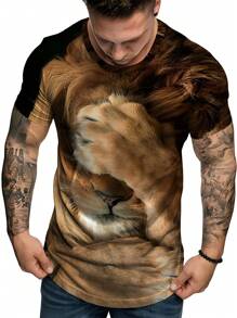 Manfinity LEGND Magliette da uomo a collo a giro a maniche corte con motivo grafico di animali, vestibilità aderente, estive - Multicolore - Visualizzare 1