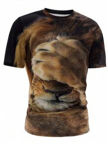 Manfinity LEGND Magliette da uomo a collo a giro a maniche corte con motivo grafico di animali, vestibilità aderente, estive - Multicolore - Visualizzare 3