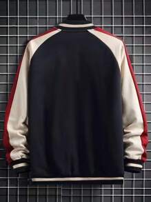 Manfinity Homme 男士字母圖形對比色襉袖大學風夾克 - 彩色 - 查看 3