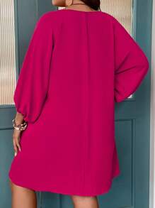 SHEIN LUNE Plus Solid Batwing Sleeve Tunic Dress - Hot Pink - View 2