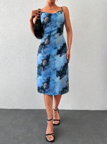 RueChic Marble Print Cami Dress - Blue - View 1