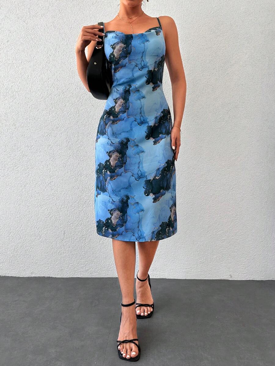 RueChic Marble Print Cami Dress - Blue - View 1