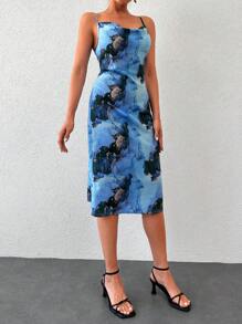 RueChic Marble Print Cami Dress - Blue - View 5