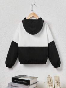 SHEIN Leap Crew 女大童撞色字母補丁細節拉鏈開襟連帽夾克 - 彩色 - 查看 2