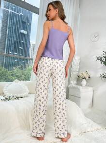 Conjunto de pijama con top de tirantes y pantalón con estampado floral - Multicolor - Ver 2