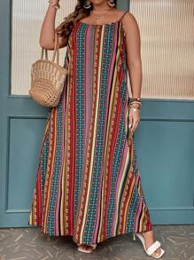 Breezaya 大碼幾何印花吊帶連衣裙 - 彩色 - 查看 6