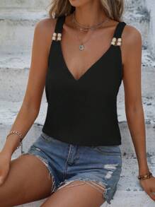 SHEIN LUNE Chất rắn Dây đeo có thể điều chỉnh Cami ngọn - màu đen - Xem 1