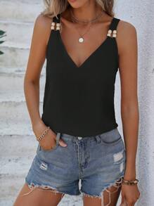 SHEIN LUNE Chất rắn Dây đeo có thể điều chỉnh Cami ngọn - màu đen - Xem 6