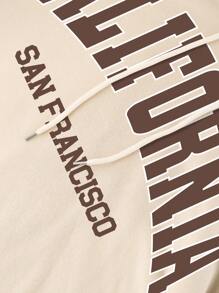 SHEIN EZwear Letter Graphic Kangaroo Pocket Drawstring Thermal Lined Hoodie - Apricot - View 3