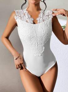 SHEIN Privé Body panel con encaje - Blanco - Ver 3