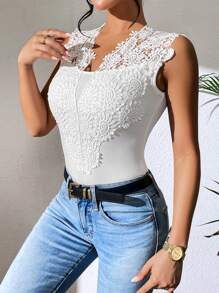 SHEIN Privé Body panel con encaje - Blanco - Ver 4