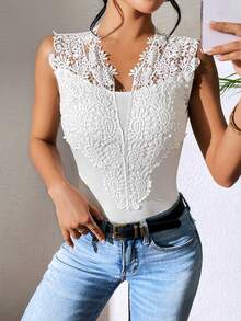 SHEIN Privé Body panel con encaje - Blanco - Ver 5
