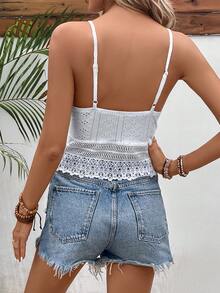 SHEIN Frenchy Áo khoác và áo lót dành cho xe tăng nữ Tương phản ren Tranh thêu màu trơn Boho - trắng - Xem 2