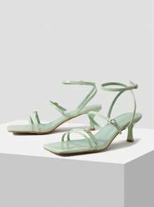 MOTF PREMIUM Mujer con diseño de hebilla con tacón escultural Sandalias , de moda menta verde Sandalias con correa en el tobillo - verde menta - Ver 1