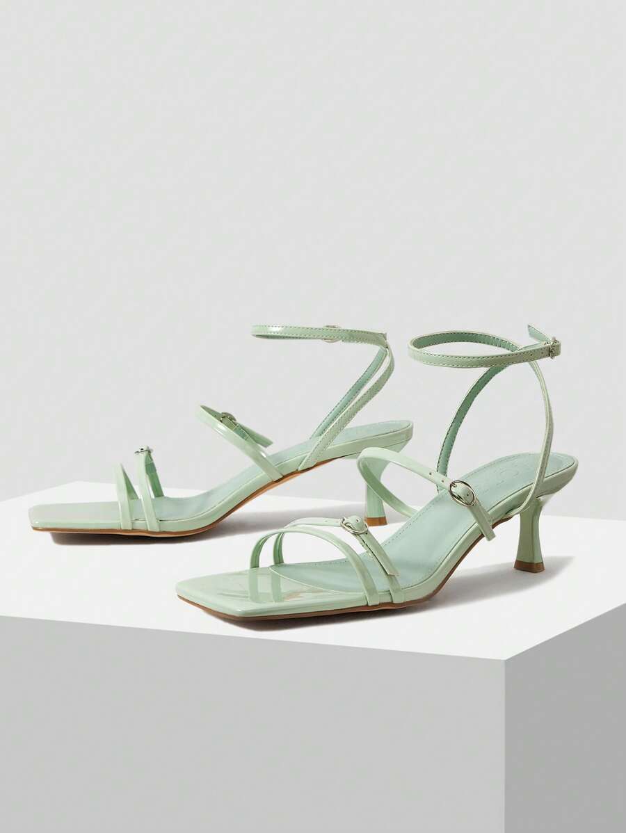 MOTF PREMIUM Mujer con diseño de hebilla con tacón escultural Sandalias , de moda menta verde Sandalias con correa en el tobillo - verde menta - Ver 1