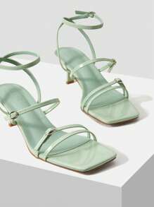 MOTF PREMIUM Mujer con diseño de hebilla con tacón escultural Sandalias , de moda menta verde Sandalias con correa en el tobillo - verde menta - Ver 3