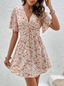 SHEIN Frenchy Đầm Xù Hoa Tất cả trên in Boho - Màu be - Xem 3