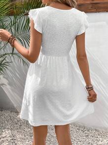 SHEIN Frenchy Swiss Dot Guipure Lace Panel Butterfly Sleeve A Line Dress - White - View 2