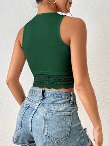 SHEIN Frenchy 蕾絲拼接短款背心 - 墨綠色 - 查看 2