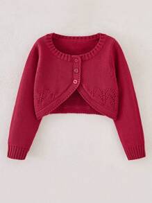 One-Piece Tween Girl's Elegant Retro Three-Button Curved Hem Cardigan Autumn And Winter