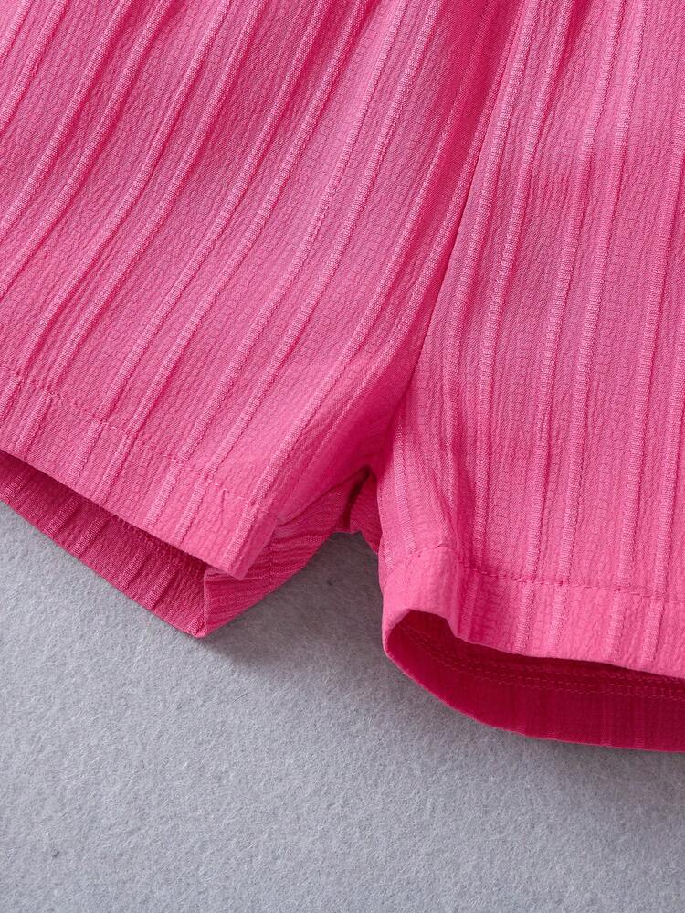 SHEIN Petite Fille Short & Top À Fines Brides À Volants - Rose vif - Voir 4