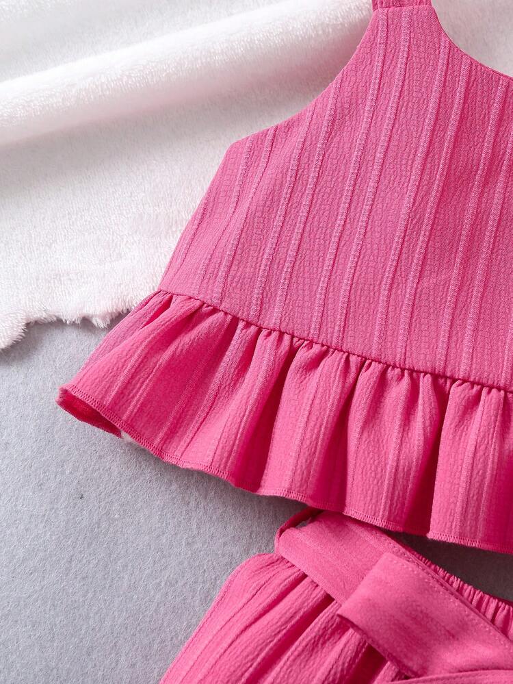 SHEIN Petite Fille Short & Top À Fines Brides À Volants - Rose vif - Voir 5
