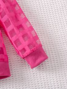 SHEIN Cô Gái Trẻ Kẻ sọc Lưới Dây kéo Áo khoác bomber Without Tee - Màu Hồng Tươi - Xem 3