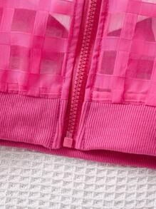 SHEIN Cô Gái Trẻ Kẻ sọc Lưới Dây kéo Áo khoác bomber Without Tee - Màu Hồng Tươi - Xem 4