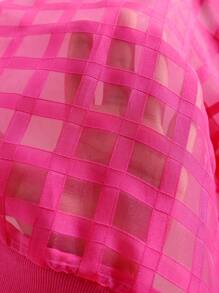 SHEIN Cô Gái Trẻ Kẻ sọc Lưới Dây kéo Áo khoác bomber Without Tee - Màu Hồng Tươi - Xem 7