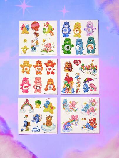 ROMWE X Care Bears 6pcs Heart & Cute Bear Design Temporary Tattoo Sticker