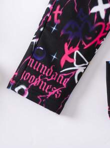 SHEIN 女小童字母圖案連帽衫和褲子 - 黑色 - 查看 6