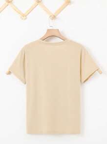 INAWLY Solid Round Neck Tee - Apricot - View 2