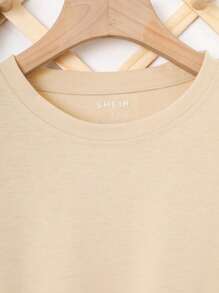INAWLY Solid Round Neck Tee - Apricot - View 3