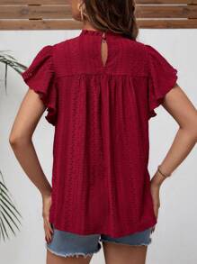 SHEIN Thai sản Lỗ gắn thêu áo tay bướm Cổ diềm Áo sơ mi - Màu Đỏ Sâu - Xem 2