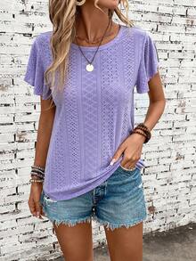 SHEIN LUNE Áo thun nữ Tranh thêu màu trơn Giải trí - Màu tím - Xem 3