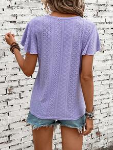 SHEIN LUNE Áo thun nữ Tranh thêu màu trơn Giải trí - Màu tím - Xem 2