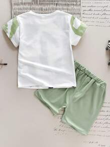 SHEIN 男小童筆刷圖案T恤和短褲 - 彩色 - 查看 2